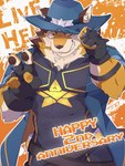 abs anthro clothing cowboy_hat fingerless_gloves gloves handwear hat headgear headwear male muscular muscular_anthro muscular_male one_eye_closed pawpads pecs solo superhero wink sakehabera lifewonders live_a_hero barrel_(live_a_hero) canid canine canis mammal wolf absurd_res hi_res