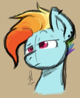alternate_hairstyle ear_piercing ear_ring female feral hair multicolored_hair no_shading piercing rainbow_hair ring_piercing short_hair simple_background solo unimpressed wings hopefulsparks friendship_is_magic hasbro my_little_pony mythology rainbow_dash_(mlp) equid equine horse mammal mythological_creature mythological_equine pegasus pony bust_portrait colored_sketch portrait signature sketch