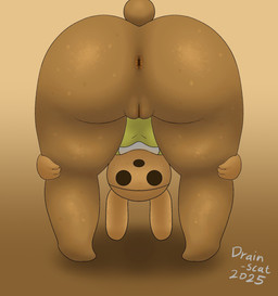 anthro anus ass_up bottomless brown_body butt clothed clothing female genitals glistening glistening_butt holding_both_legs looking_at_viewer looking_through looking_through_legs looking_through_legs_at_viewer presenting presenting_anus presenting_hindquarters rear_view simple_background solo vulva drain_scat animal_crossing nintendo coco_(animal_crossing) lagomorph leporid mammal rabbit hi_res
