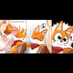 after_oral big_breasts blue_eyes bodily_fluids breasts butt cum cum_string describing_taste duo fellatio female genital_fluids genitals male nipples oral penile penis precum presenting presenting_hindquarters saliva saliva_string sex surprised gomezcat sega sonic_the_hedgehog_(series) miles_prower vanilla_the_rabbit canid canine domestic_rabbit fox lagomorph leporid lop_rabbit mammal oryctolagus rabbit red_fox true_fox comic