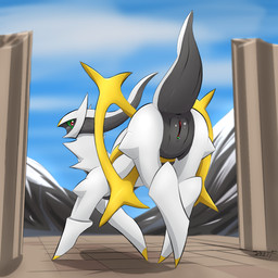 anus butt clitoris column crossed_legs day detailed_background female female_feral feral genitals humanoid_genitalia looking_back low-angle_view mountain outside presenting presenting_hindquarters presenting_vulva raised_tail solo standing tail vulva jellli nintendo pokemon arceus generation_4_pokemon legendary_pokemon pokemon_(species) 1:1 2022 alternate_version_at_source shaded