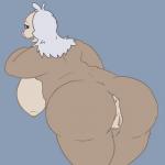 1:1 anthro anthrofied anus belly bent_over big_breasts big_butt biped black_eyes breasts brown_body brown_fur butt fangs female fur generation_3_pokemon genitals head_tuft hi_res huge_breasts looking_at_viewer looking_back mammal nintendo nipples nude open_mouth overweight overweight_anthro overweight_female pokemon pokemon_(species) posexe presenting presenting_hindquarters primate pussy simple_background slaking slightly_chubby solo standing teeth thick_thighs tuft white_body white_fur wide_hips