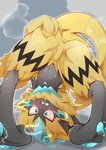 absurd_res ambiguous_gender anthro anus blue_eyes blush butt felid fur generation_7_pokemon hi_res legendary_pokemon mammal nintendo open_mouth pokemon pokemon_(species) smile solo tsukane_yoda yellow_body yellow_fur zeraora