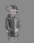 anthro biped clothed clothing glistening glistening_clothing glistening_hoodie glistening_topwear hair hand_in_pocket horn latex latex_clothing latex_hoodie latex_topwear looking_aside male pockets scut_tail short_tail simple_background small_horn solo tail topwear adeer deer mammal 2023 4:5 greyscale monochrome portrait three-quarter_portrait