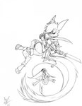 2021 alcohol anthro barefoot beverage clothed clothing david_lillie dreamkeepers duo eye_patch eyewear feet female fermentae graphite_(artwork) greyscale half-closed_eyes hi_res hybrid lagomorph leporid long_tail male mammal melee_weapon monochrome narrowed_eyes nude open_mouth rabbit sword tail tail_tuft traditional_media_(artwork) tuft viriathus_vayu weapon whip_(dreamkeepers)