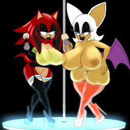 anthro areola big_breasts boots breast_size_difference breasts clothing duo erect_nipples eye_contact female fishnet_clothing footwear genitals high_heeled_boots high_heels huge_breasts legwear looking_at_another nipples pole shoes smile strip_club stripper stripper_pole thigh_boots thigh_highs vulva ravrous sega sonic_the_hedgehog_(series) fan_character rouge_the_bat varyne_(ravrous) bat eulipotyphlan hedgehog mammal 1:1 2017 hi_res