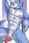 abs anthro balls biceps erection genitals male muscular muscular_anthro muscular_male navel nipples pole solo stripper_pole teeth dustookami dislyte lilith_games freddy_(dislyte) digital_drawing_(artwork) digital_media_(artwork) hi_res