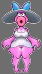 anthro big_hat bow_ribbon clothing female genitals half-closed_eyes hat headgear headwear lips makeup narrowed_eyes nipple_piercing nipples nude piercing pink_body pink_skin pussy ring solo sun_hat thick_lips translucent translucent_clothing slimey_art mario_bros nintendo birdo_(character) birdo hi_res
