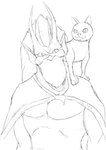 ambiguous_gender anthro duo featureless_chest feral gradient_background hair horn humanoid_pointy_ears male membrane_(anatomy) membranous_wings pointy_ears simple_background wings lshadowart disney gargoyles brooklyn_(gargoyles) domestic_cat felid feline felis gargoyle mammal scalie monochrome sketch