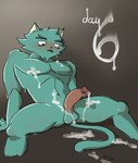 anthro bodily_fluids cum cum_on_body cum_on_ground genital_fluids looking_down male muscular muscular_male sitting sitting_on_ground solo tired tongue tongue_out wet wet_body duin000 domestic_cat felid feline felis mammal hi_res