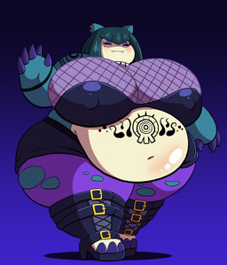alternative_fashion anthro arm_tattoo bangs belly belly_tattoo big_belly big_breasts black_background blush boots bottomwear breasts buckle claws cleavage clothed clothing collar crossed_bangs ear_piercing eyelashes eyes_closed eyeshadow fangs female finger_claws fishnet_clothing fishnet_topwear footwear gesture glistening glistening_body goth gradient_background green_hair hair high_heeled_boots high_heels hime_cut huge_breasts huge_hips huge_thighs latex latex_clothing legwear makeup multicolored_body navel nipple_outline obese obese_anthro obese_female overweight overweight_anthro overweight_female piercing purple_background purple_claws purple_clothing purple_eyeshadow purple_legwear purple_stockings shoes shoulder_tattoo simple_background solo standing stockings straps tan_body tattoo teal_body teeth thick_thighs tight_clothing toe_claws topwear torn_clothing torn_legwear torn_stockings two_tone_body waving wide_hips wristband grepstrash nintendo pokemon bear generation_1_pokemon mammal pokemon_(species) snorlax 2022 full-length_portrait hi_res portrait