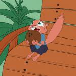 1:1 ambiguous_gender anthro barefoot bench biped bottomwear brown_body brown_fur buckteeth cheek_tuft clothed clothing disney facial_tuft feet fluffy fluffy_tail fully_clothed fur hi_res holding_object mammal nemo_nutkin_(character) nemonutkin open_mouth pants plant rodent sciurid shirt sitting solo t-shirt tail teeth topwear tuft zootopia