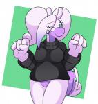 4_fingers anthro blouse blue_eyes breasts clothing female fingers happy long_sleeves looking_at_viewer one_eye_closed solo tail topwear wink emiridian nintendo pokemon maude_boucher generation_6_pokemon goodra pokemon_(species) 2014 hi_res