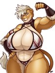 anthro armband big_breasts bikini breasts choker clothed clothing curvy_figure female flexing flexing_bicep fur fur_tuft hair hand_on_hip huge_breasts huge_thighs jewelry looking_at_viewer multicolored_body multicolored_fur muscular muscular_anthro muscular_arms muscular_female necklace orange_eyes short_hair simple_background skimpy skimpy_bikini solo standing swimwear tan_body tan_fur thick_thighs tuft two-piece_swimsuit two_tone_body two_tone_fur voluptuous white_background white_body white_fur white_hair wide_hips blazbaros felid lion mammal pantherine 2022 3:4 digital_media_(artwork) hi_res