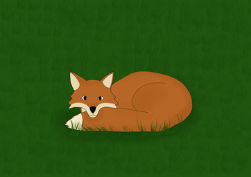 ambiguous_gender brown_eyes curled_up feral fur grass plant red_body red_fur simple_background solo tail tigertriesart canid canine fox mammal red_fox true_fox absurd_res hi_res