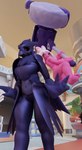 anthro beak black_sclera feet female female/female hair hammer inside nude pink_body pink_hair pokeball pokemon_center purple_body red_eyes soles tools white_hair yellow_eyes ewhattin nintendo pokemon corviknight generation_8_pokemon generation_9_pokemon pokemon_(species) tinkaton 3d_(artwork) digital_media_(artwork) hi_res