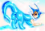 all_fours anus blue_body bodily_fluids female feral genital_fluids genitals glistening pussy solo tail transformation vaginal_fluids tetetor-oort nintendo pokemon eeveelution generation_1_pokemon pokemon_(species) vaporeon 2009