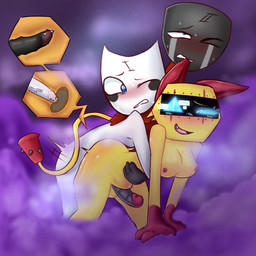 anthro duo duo_focus duo_in_panel female feral from_behind_position group male male/female pose sex fluffystuf_nsfw blushcrunch_studio dandy's_world roblox razzle_&_dazzle_(dandy's_world) scraps_(dandy's_world) domestic_cat felid feline felis mammal 1:1 hi_res pinup