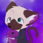 ambiguous_gender anthro big_ears clothing hoodie plushie purple_background raised_tail shirt simple_background smile solo tail topwear haika mythology domestic_cat dragon felid feline felis mammal mythological_creature mythological_scalie scalie siamese 1:1