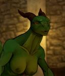 2016 anthro areola black_eyes breasts brown_horn brown_nipples dragon female green_body green_scales half-closed_eyes hattonslayden hi_res horn inside mythological_creature mythological_scalie mythology narrowed_eyes nipples non-mammal_breasts non-mammal_nipples nude open_mouth orange_sclera pupils scales scalie slit_pupils solo