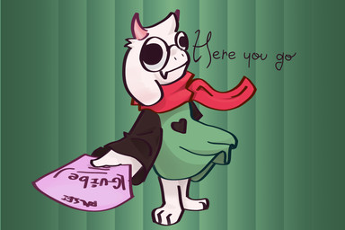 anthro fur holding_object horn male pink_horn red_scarf scarf silly_expression standing white_body white_fur shimpleshe deltarune undertale_(series) ralsei bovid caprine goat mammal absurd_res hi_res