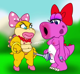 accessory anthro anus balls blue_eyes bodily_fluids bow_ribbon bracelet breasts butt claws clothing duo eyeshadow feet female footwear foreskin gem genital_fluids genitals gynomorph gynomorph/female hair_accessory hair_bow hair_ribbon high_heels humanoid_genitalia humanoid_penis intersex intersex/female jewelry lips long_foreskin makeup necklace nipples non-mammal_balls non-mammal_nipples orange_body pearl_(gem) pearl_necklace penile penis pink_body ribbons ring sex shell shoes small_breasts smile spikes spikes_(anatomy) tail thick_lips toe_claws unretracted_foreskin vulva wand cubby_(artist) mario_bros nintendo birdo_(character) koopaling wendy_o._koopa birdo mammal scalie 2d_animation aliasing animated digital_media_(artwork) hi_res no_sound short_playtime webm