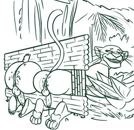 after_sex anthro bdsm big_butt bodily_fluids bondage bound butt cum cum_in_ass cum_inside duo erection forest genital_fluids jungle male paws plant precum presenting public_use through_wall tree redout disney the_jungle_book bagheera_(jungle_book) baloo bear felid leopard mammal pantherine sloth_bear ursine digital_drawing_(artwork) digital_media_(artwork) hi_res monochrome