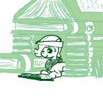 bandanna book clothing earth_pony emerald_jewel_(colt_quest) equid equine fan_character feral ficficponyfic green_and_white hasbro hat headgear headwear horse kerchief male mammal monochrome my_little_pony pony reading solo stack young young_feral young_male