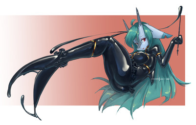 anthro big_breasts breasts clothing female fin hair horn latex latex_clothing latex_skinsuit looking_at_viewer simple_background skinsuit solo split_form tight_clothing shanher mythology shanher_(character) aquatic dragon merfolk mythological_creature mythological_scalie scalie absurd_res hi_res