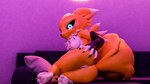 anthro breasts butt claws clothing feet female foot_focus fur genitals inside nipples nude paws purple_lights pussy simple_background smile soles solo tail toes white_body white_fur yellow_body yellow_fur sfxlompad bandai_namco digimon canid digimon_(species) mammal renamon 16:9 3d_(artwork) 4k absurd_res digital_media_(artwork) hi_res widescreen