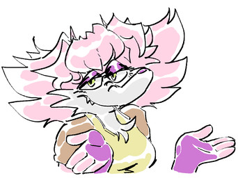 anthro clothed clothing eyelashes female gesture green_eyes horn pink_body purple_body shrug smug solo mdctoby12 ichigo_mackerel_(mdctoby12) canid canine fennec_fox fox mammal true_fox