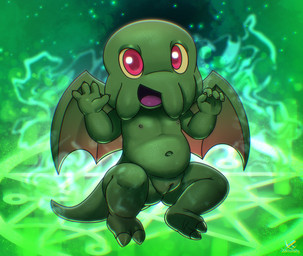 anthro energy face_tentacles female genitals gesture glistening glistening_body green_body humanoid_genitalia innie_vulva looking_at_viewer membrane_(anatomy) membranous_wings nipples nude open_mouth portal red_eyes salute solo sparkles tail tentacles toddler vulva wings yellow_sclera young young_anthro zeklullaby cthulhu_mythos h._p._lovecraft cthulhu aquatic cephalopod eldritch_abomination mollusk monster digital_media_(artwork) hi_res