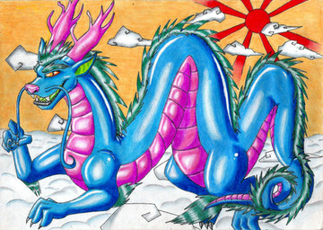 barbel_(anatomy) claws cloud day feral flesh_whiskers horn outside pupils sky slit_pupils solo sun tail yellow_eyes psychosocial asian_mythology east_asian_mythology mythology ryuunosuke dragon eastern_dragon mythological_creature mythological_scalie scalie 2011