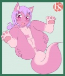 4_toes anthro anus biped feet female fur genitals hair happy hindpaw legs_up looking_at_viewer lying nipples nude on_back pawpads paws pink_body pink_eyes pink_fur plantigrade plump_labia presenting purple_hair pussy soles solo spread_legs spreading star tail toes young young_anthro young_female ethersaga canid canine fox mammal hi_res