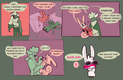 anthro bed blood blood_on_hand blush bodily_fluids carrying_another dialogue duo female furniture good_girl male simple_background speech_bubble text vanilla_candy unicorn_blood_(comic) saffron_(unicorn_blood) tulip_(unicorn_blood) bovid caprine lagomorph mammal sheep absurd_res comic english_text hi_res restricted_palette