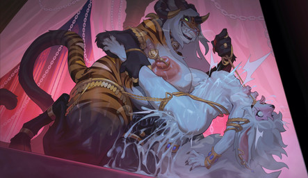 5_fingers 5_toes abdominal_bulge accessory ahegao ambiguous_penetration animal_genitalia animal_penis anklet anthro anthro_on_anthro anthro_penetrated anthro_penetrating anthro_penetrating_anthro areola arm_jewelry armband asphyxiation ball_ring balls bell bell_collar bell_piercing big_balls big_breasts big_nipples big_penis big_tail blue_eyes blush bodily_fluids bracelet breast_size_difference breasts bulge chain chained_together claws cock_ring collar colored_nails crying cum cum_drip cum_inside cum_on_balls cum_on_ground cum_on_penis cum_overflow curtains darkened_balls darkened_genitalia darkened_penis deep_penetration detailed_bulge digit_ring dominant dominant_gynomorph dominant_intersex dripping duo ear_chain ear_piercing ear_ring ears_down ejaculation equine_genitalia equine_penis erection evil_grin excessive_cum excessive_genital_fluids eyelashes fangs feet female female_anthro female_penetrated finger_claws fingers fluffy fluffy_tail from_front_position fur furgonomics fuzzy genital_fluids genital_outline genital_piercing genitals glistening glistening_areola glistening_balls glistening_breasts glistening_genitalia glistening_nipples glistening_penis glistening_tongue glowing glowing_eyes gold_(metal) gold_chain gold_jewelry gold_leash green_eyes grin gynomorph gynomorph/female gynomorph_anthro gynomorph_penetrating gynomorph_penetrating_female hair harness holding_leg hooves horn huge_balls huge_breasts huge_penis inside intersex intersex/female intersex_anthro intersex_penetrating intersex_penetrating_female jewelry kneeling larger_anthro larger_dom larger_gynomorph larger_intersex leaning leaning_backward leash leash_pull leashed_collar leg_grab leg_jewelry light long_ears long_hair long_tail looking_at_another looking_at_partner looking_down looking_pleasured low-angle_view makeup markings mascara mature_anthro mature_female mostly_nude nails natural_breasts nipple_piercing nipple_ring nipples open_mouth orange_body orange_fur overwhelmed penetration penile penile_penetration penis penis_accessory penis_jewelry penis_outline penis_piercing piercing pivoted_ears pupils questionable_consent ridiculous_fit ring ring_piercing rough_sex running_makeup running_mascara sadistic_smile saliva saliva_string sex sharp_teeth size_difference small_pupils smaller_anthro smaller_female smaller_penetrated smile striped_body striped_fur striped_markings stripes submissive submissive_female sweat tail tail_accessory tail_jewelry tail_ring tailband tears teeth thick_thighs toe_claws toes tongue tongue_out too_big vein veiny_penis whiskers white_body white_fur white_hair wide_eyed reagan_long blizzard_entertainment warcraft hervy lexi_joyhart canid canine demon felid hybrid mammal pantherine tiger werecanid werecreature worgen 2025 absurd_res detailed hi_res lighting shaded