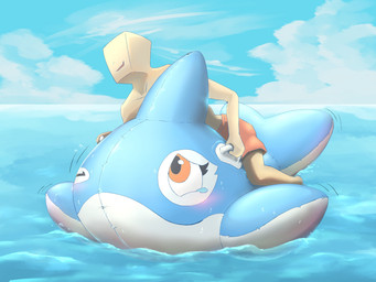 ambiguous_gender blush bodily_fluids brown_hair clothing duo female feral floating group hair handle implied_transformation inflatable inner_tube male partially_submerged pool_toy pool_toy_handle pooltoy_transformation sitting sitting_on_another swimming_trunks swimwear tears toony water kareha_21909 animate_inanimate aquatic cetacean dolphin human living_inflatable mammal oceanic_dolphin orca toothed_whale 4:3 hi_res