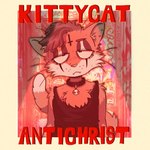 anthro blue_body clothing collar cross eyeliner fur graffiti hair makeup messy_hair piercing red_body red_fur shirt tank_top teeth_showing topwear mammalfriend ashley_ninelives domestic_cat felid feline felis mammal 1:1 album_cover cover