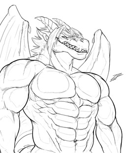 abs anthro front_view grin horn male membrane_(anatomy) membranous_wings muscular muscular_anthro muscular_male narrowed_eyes nude pecs simple_background smile solo wings crazydrak mythology drakun dragon mythological_creature mythological_scalie scalie 2018 dated half-length_portrait hi_res monochrome portrait signature