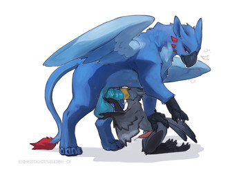 animal_genitalia animal_penis anthro ball_grab balls beak blue_body blue_feathers blue_fur buck_(realakim) deep_throat duo equine_genitalia equine_penis feathers feral fur genitals grey_body grey_feathers kneeling male male/male oral oral_penetration penetration penis wings redishdragie mythology akim avian bird gryphon mythological_avian mythological_creature absurd_res hi_res