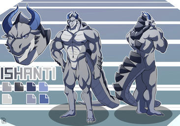 anthro barazoku dragon_horn dragon_tail featureless_crotch horn ishanti male muscular muscular_anthro muscular_male solo blazar mythology dragon mythological_creature mythological_scalie scalie silver_dragon hi_res model_sheet