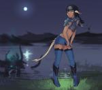 black_hair breasts clothed clothing female grass hair horn midriff moon night outside plant public sky solo water wide_hips fruitbloodmilkshake final_fantasy final_fantasy_xiv square_enix animal_humanoid au_ra humanoid scalie scalie_humanoid absurd_res hi_res