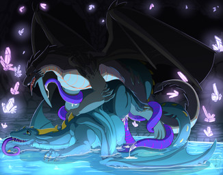 2_penises belly big_penis black_body black_horn black_wings blue_body bodily_fluids cave claws crystal cum cum_in_water cum_inflation cum_inside cum_on_penis digitigrade diphallism duo entwined_tails female feral foot_on_thigh from_behind_position genital_fluids genitals grey_belly horn huge_penis hyper hyper_genitalia hyper_penis inflation inside intersex intersex/male long_penis long_tongue looking_pleasured male maleherm markings membrane_(anatomy) membranous_wings multi_genitalia multi_penis partially_submerged penis penis_around_arm penis_around_leg prehensile_penis purple_penis purple_tongue quadruped red_tongue scales sex spade_tail spikes spikes_(anatomy) striped_genitalia striped_markings striped_penis striped_tongue stripes tail tail_coil tapering_penis teal_belly teal_wings thick_tail tongue tongue_out ventral_scales wings yellow_claws yellow_horn yellow_spikes arthraax european_mythology mythology arthraax_(character) nystemy_(character) dragon mythological_creature mythological_scalie scalie western_dragon hi_res