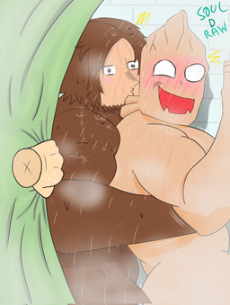 anthro blush blush_lines brown_body brown_fur duo embarrassed embarrassing_nudity fur gesture hand_gesture kissing male male/male nude nude_male open_mouth open_smile sex shower shower_sex smile surprised water soul_d_raws my_hero_academia jurota_shishida koji_koda humanoid 2026 digital_drawing_(artwork) digital_media_(artwork) hi_res