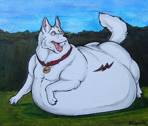 belly big_belly feral huge_belly hyper hyper_belly male overweight solo stuffing weight_gain kolejarz245 bolt_(film) disney bolt_(bolt) canid canine canis domestic_dog german_shepherd herding_dog mammal pastoral_dog hi_res