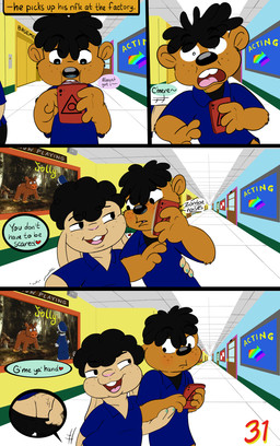 anthro blush brown_body brown_fur buckteeth butt butt_cleavage cellphone colored_nails dialogue duo electronics fingernails freckled_butt freckled_face freckles fur grabbing_another hallway heart_symbol lgbt_pride male male/male movie_poster nails nervous phone presenting presenting_hindquarters pride_colors pulling_pants_down rainbow_pride_colors rear_view rubbing_cheek school seductive tan_body tan_skin teal_fingernails teal_nails teeth text y_shaped_butt_crack young sandune third-party_edit willie_and_michael michael_williamson willie_munk bear lagomorph leporid mammal rabbit comic english_text handwritten_text hi_res multiple_scenes