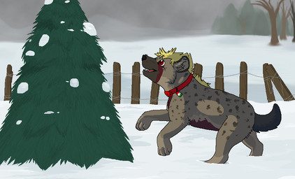 ambiguous_gender black_nose blonde_mane brown_body brown_fur collar day detailed_background digitigrade ear_piercing fence feral fur grey_body grey_fur grey_sky grey_tail industrial_piercing mane on_hind_legs open_mouth open_smile outside paws piercing plant red_body red_collar red_eyes red_fur red_tongue sky smile snout snow solo tail tongue tree sebdoggo hyena mammal spotted_hyena 2013 adobe_photoshop_(artwork) aliasing cel_shading digital_drawing_(artwork) digital_media_(artwork) microsoft_paint_(artwork) shaded