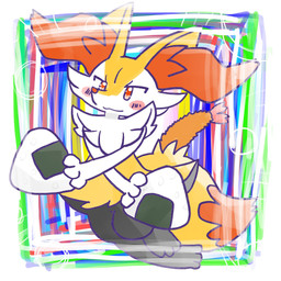 :3 ambiguous_anthro ambiguous_gender anthro biped blush blush_stickers digitigrade dipstick_tail food front_view holding_food holding_object looking_at_viewer markings object_in_tail onigiri rice shrimp_(food) snout solo tail tail_markings annyui0611 nintendo pokemon braixen canid generation_6_pokemon mammal pokemon_(species) 1:1 2024 digital_drawing_(artwork) digital_media_(artwork) full-length_portrait hi_res japanese_description portrait translated_description