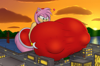 anthro big_breasts biped breast_grab breasts bridge building city cloud destruction female female_anthro fondling hand_on_breast heart_symbol hill huge_breasts hyper hyper_breasts lidded_eyes macro macro_anthro macro_female nipple_outline open_mouth sea self_fondle sky solo street_lamp sun water badgerben sega sonic_the_hedgehog_(series) amy_rose eulipotyphlan hedgehog mammal 2020 absurd_res colored hi_res