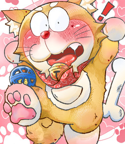 abstract_background anthro bell blush bone embarrassed exclamation_point fur kerchief male neckerchief neckwear pawpads paws pink_background pink_pawpads simple_background solo toony whiskers gyuutan doraemon doraemon_(character) domestic_cat felid feline felis mammal 2026 absurd_res digital_media_(artwork) hi_res